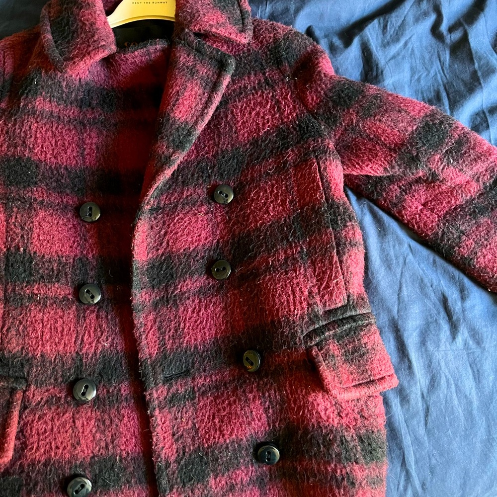 Black + Red Coach Pea Coat - Size XS